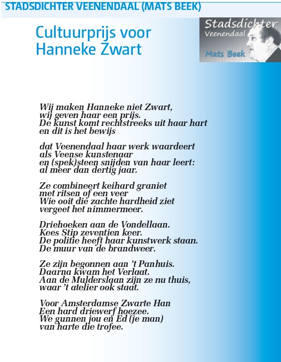 Cultuurprijs voor Hanneke Zwart