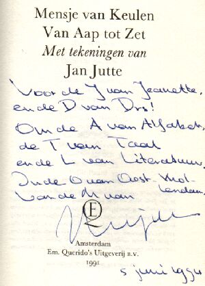 Mensje van Keulen, opdracht en handtekening