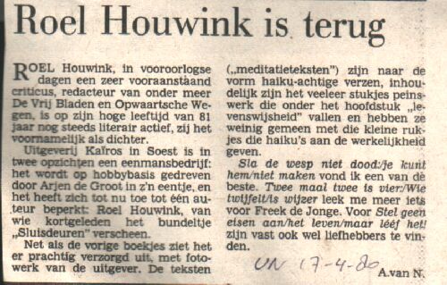 Krantenbericht over Houwink