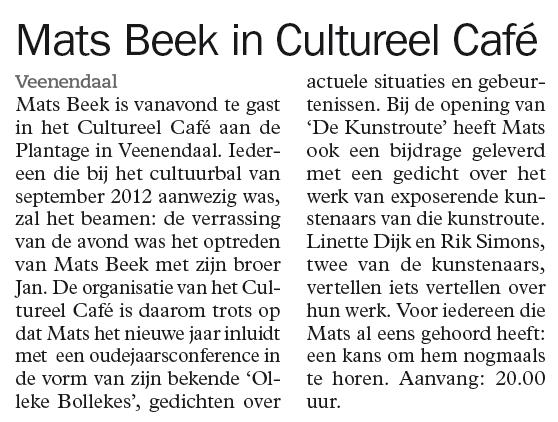 Mats Beek in Cultureel Café