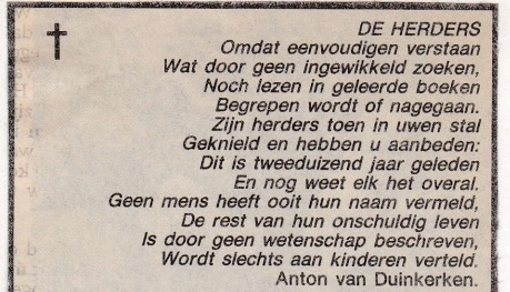 rouwadvertentie met tekst Anton van Duinkerken