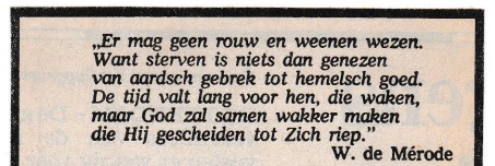 rouwadvertentie met tekst Willem de Merode