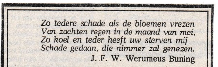 rouwadvertentie met tekst J.W.F. Werumeus Buning
