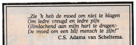 rouwadvertentie met tekst C.S. Adama van Scheltema