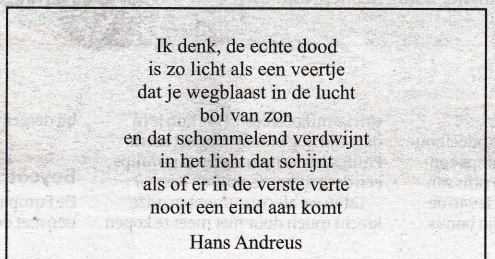 rouwadvertentie met tekst Hans Andreus