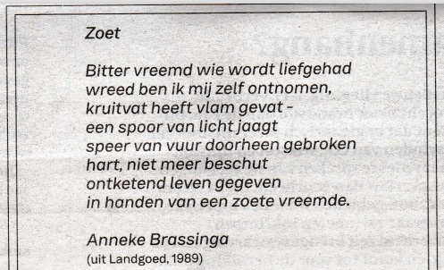 rouwadvertentie met tekst Anneke Brassinga