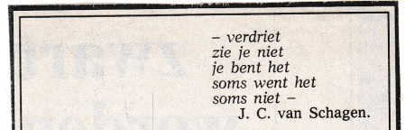 rouwadvertentie met tekst J.C. van Schagen