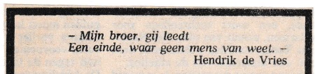 rouwadvertentie met tekst Hendrik de Vries